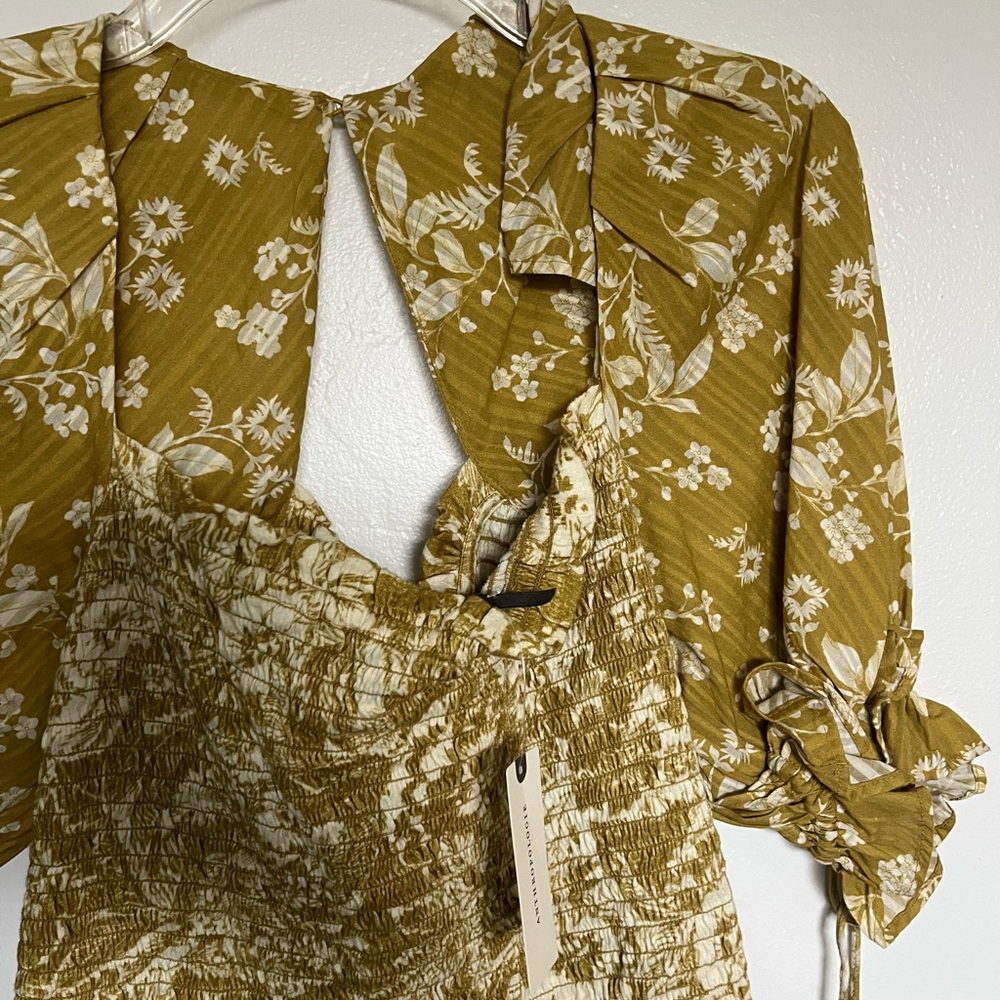 Anthropologie Mustard Floral Blouse